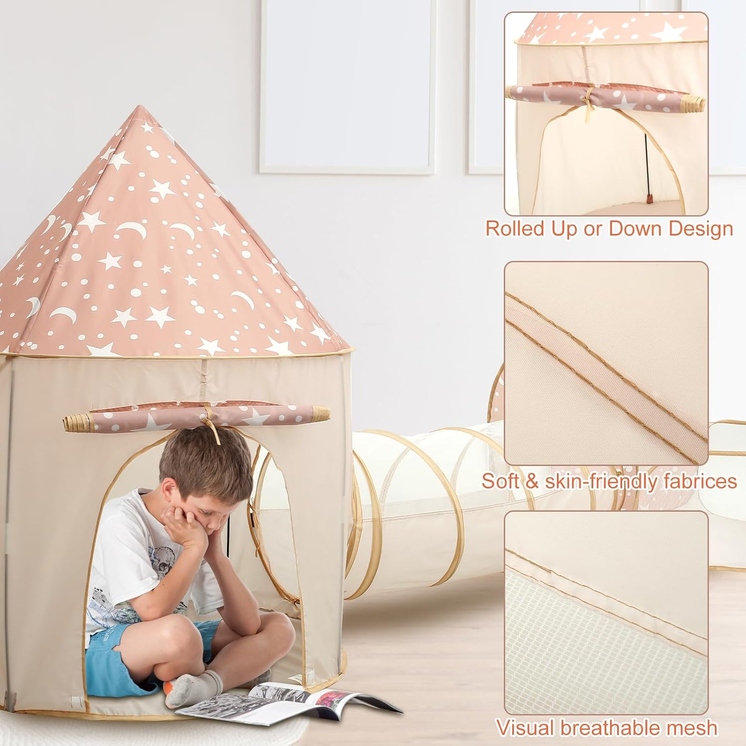 3Pcs Kids Play Tent with Tunnel for Baby Toddlers Comfortable Kids Play Tent with Ball Pit Multipurpose Pop up Play Tent for Kindergarten Picnic Party image number 4