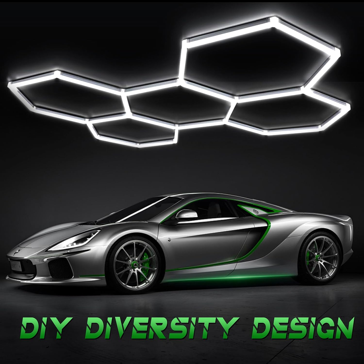 Hexagon LED Garage Ceiling Light, 24Pack Tube Lights, 5 Grids Super Bright 192W Car Detailing Linkable Ceiling LED Shop Lights for Garage Warehouse Workshop Gym Basement Car Care Wash Room