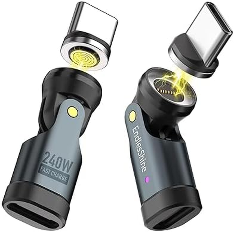 USB C Magnetic Adapter PD 240W(2Pack), 9PIN USB C 90 Degree Adapter/C Right Angle Adapters/360 &180 Degree C to C Adapters for 1Phone 16/15, Ma-Book Pro/1Pad Series, Samsung Galaxy, Tablet, Laptop image number 1