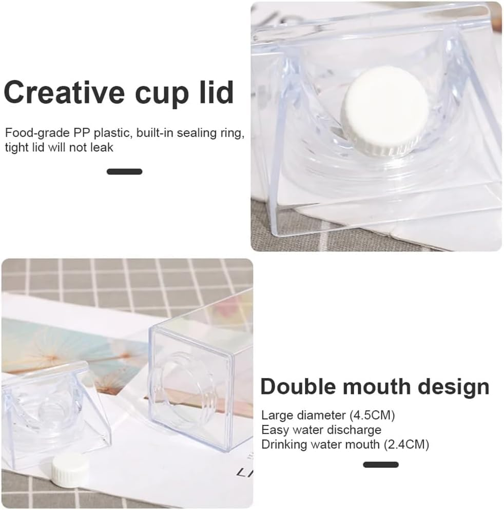 Milk Carton Water Bottle Twin Pack 1 Litre (2 Packx1000Ml) Bpa-Free Reusable Leakproof Drink Bottles, Transparent Portable Containers for Juice, Gym, Beach & School - as 2070 Compliant image number 3