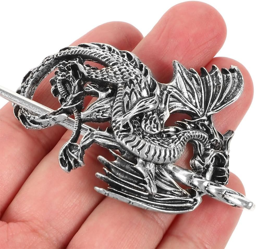 Minkissy Viking Dragon Hook Clips Vintage Punk Gothic Hair Stick Antique Silver Metal Hair Pins Hair Bar Sticks Retro Hair Accessories for Men Women Fashion Jewellery Pack of 2 image number 4