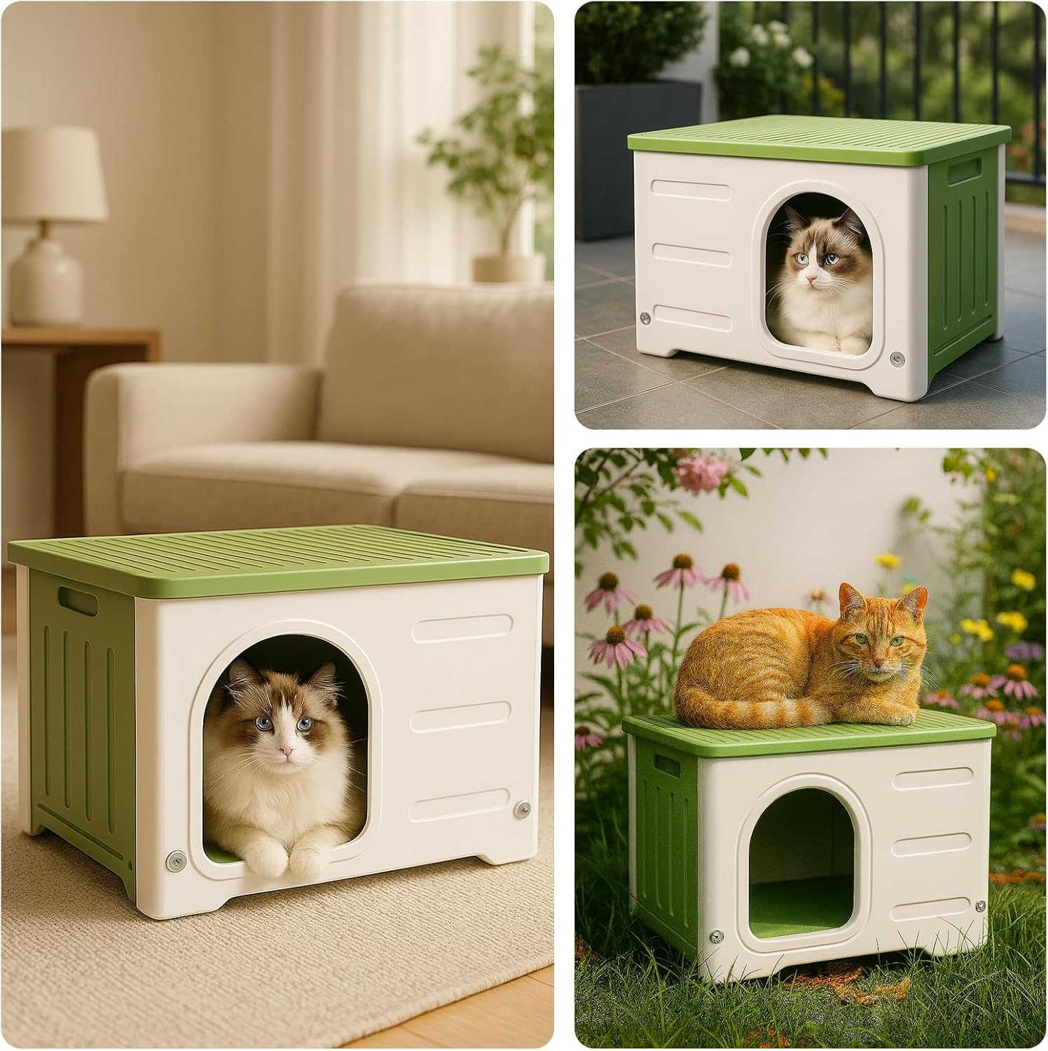 UPET Outdoor Cat House Weatherproof - Stray Cat Shelter with Cushion, Insulated Waterproof Cat Houses for Outdoor Cats, Stackable Elevated Feral Cat Shelter for Indoor/Outdoor Use image number 2