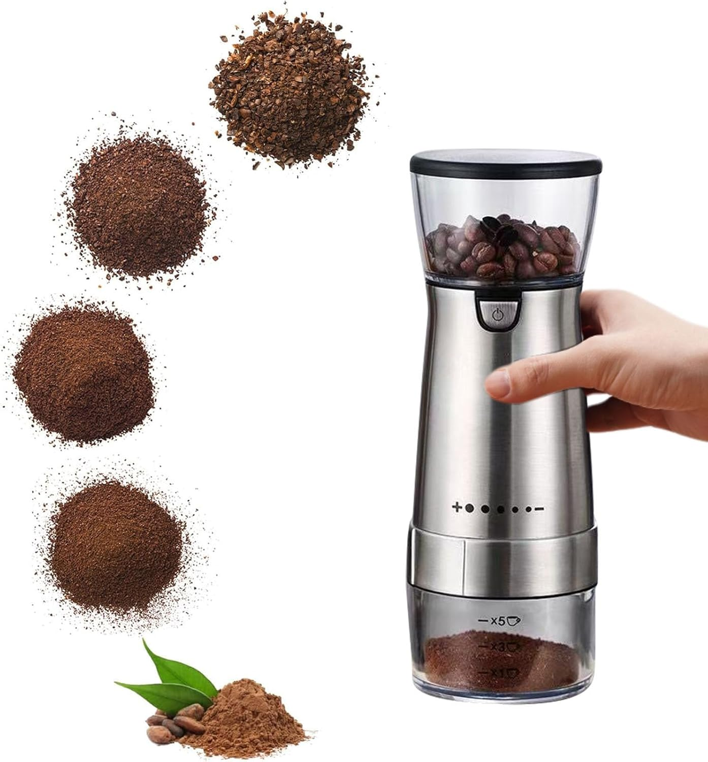 Portable Electric Coffee Grinder Stainless Steel Body Ceramic Burr Grinder 5 Grind Settings USB Rechargeable One-Touch Operation image number 3