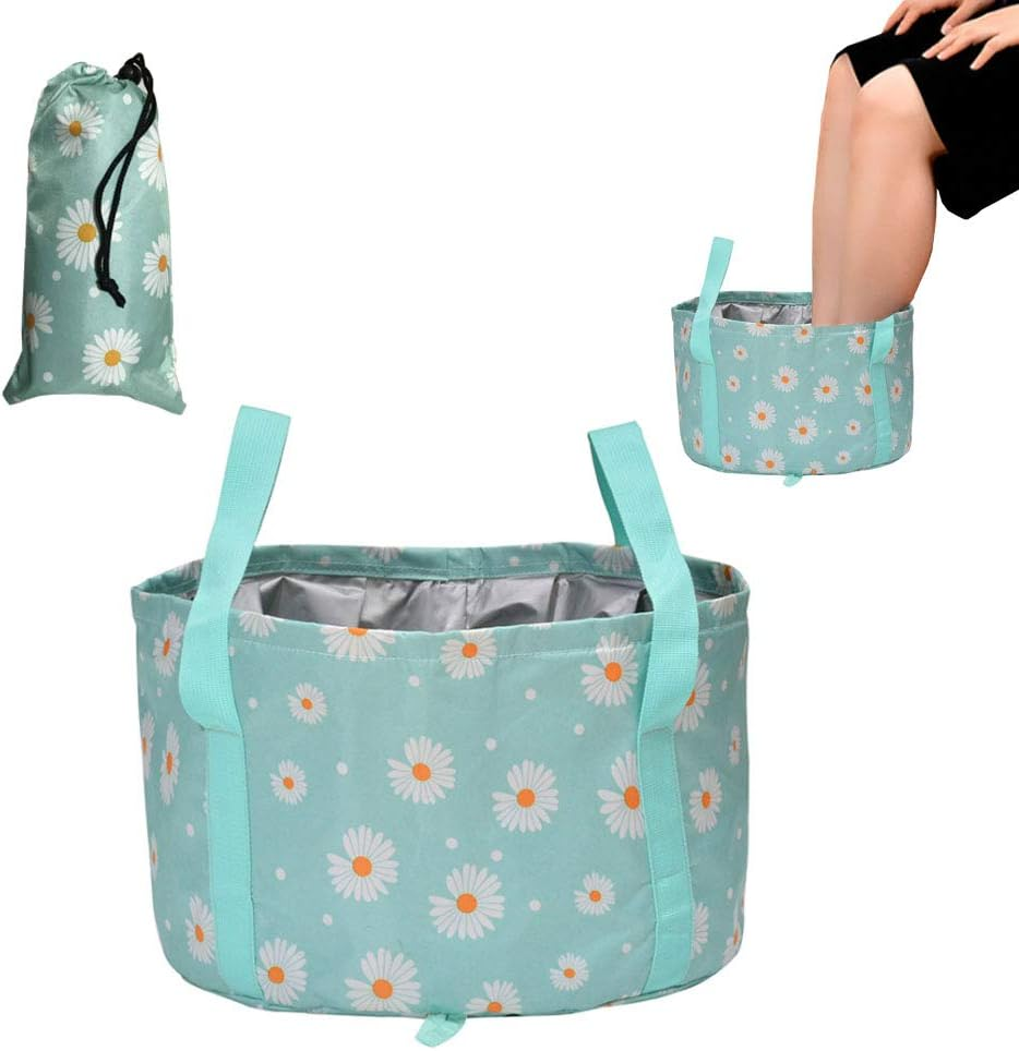 Collapsible Foot Bath Basin, Seneme Portable Travel Foot Tub for Soaking Feet Multifunctional Waterproof Foot Soaker Collapsible Bucket for Camping Washing Vegetables and Fruits (18 L/Green)