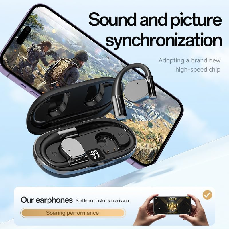 Wireless Earbuds, Open-Ear Bluetooth Sport Headphones, Long Battery Earphones, Clear Audio, Two-Way Real-Time Translator, Workout & Travel (Black) image number 2