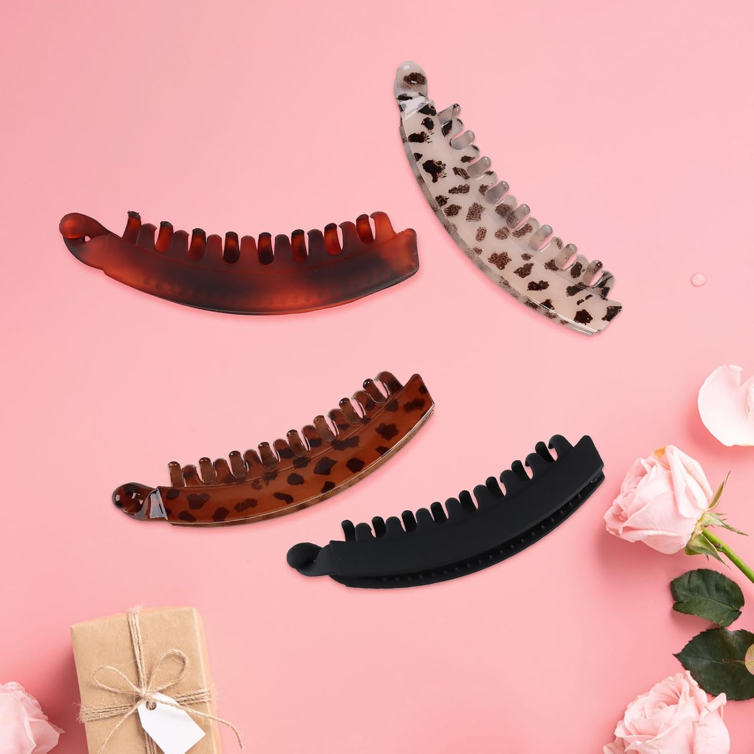 Pack of 4 Large Banana Hair Clips Vintage Ponytail Hair Clip Non-Slip Leopard Hair Clips for Women Girls Thick Medium Hair 4 Colours Hair Clips Women'S Large image number 1