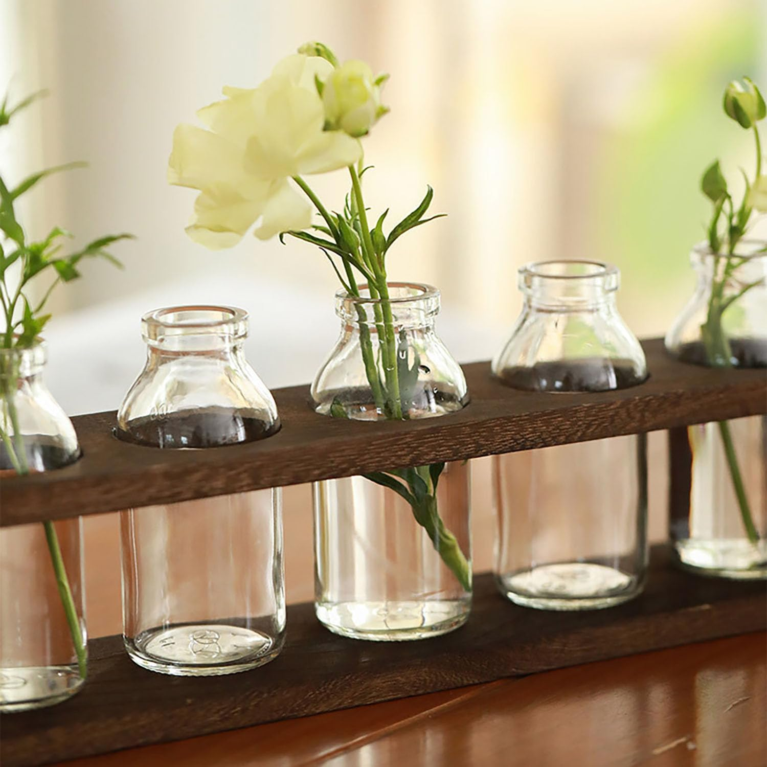 ATDORO Plant Propagation Station, Desktop Glass Planter with 5 Vase, Wooden Frame Hydroponic Glass Vase, Plant Terrarium with Wooden Stand, for Indoor Live Hydroponics Plants Office Home Garden Decor image number 5