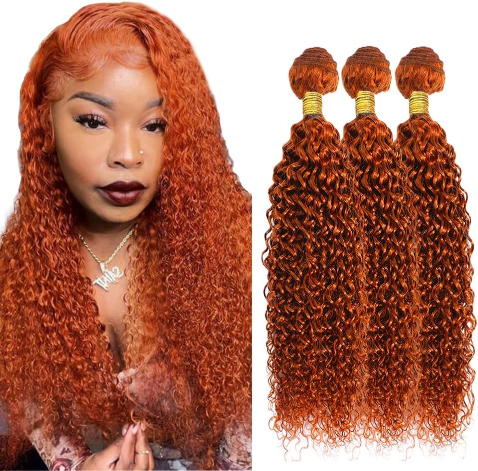 Color Human Hair Bundles 350 Bundles Curly Human Hair Orange Ginger Human Hair Bundles 3 Packs 28" 28" Brazilian Remy Human Hair Orange image number 4