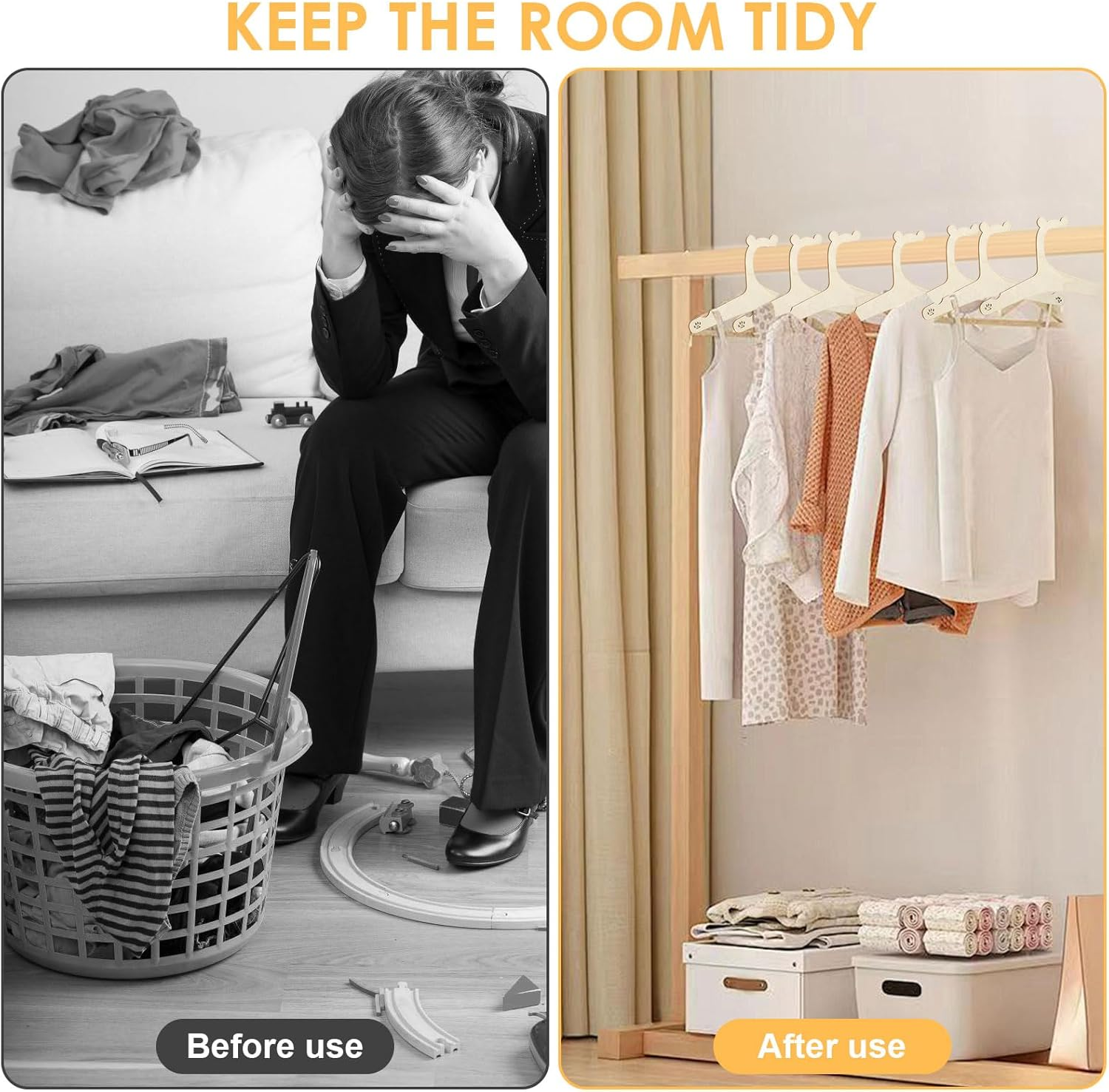 20 Packs Kids Wooden Hangers, Wooden Baby Hangers for Baby Clothes 9 Inch Mini Toddler Children Clothes Hanger Cute Crown/Bear/Rabbit Ear Baby Girl Boy Hanger Toddler Infant Hanger for Baby (Style A) image number 5