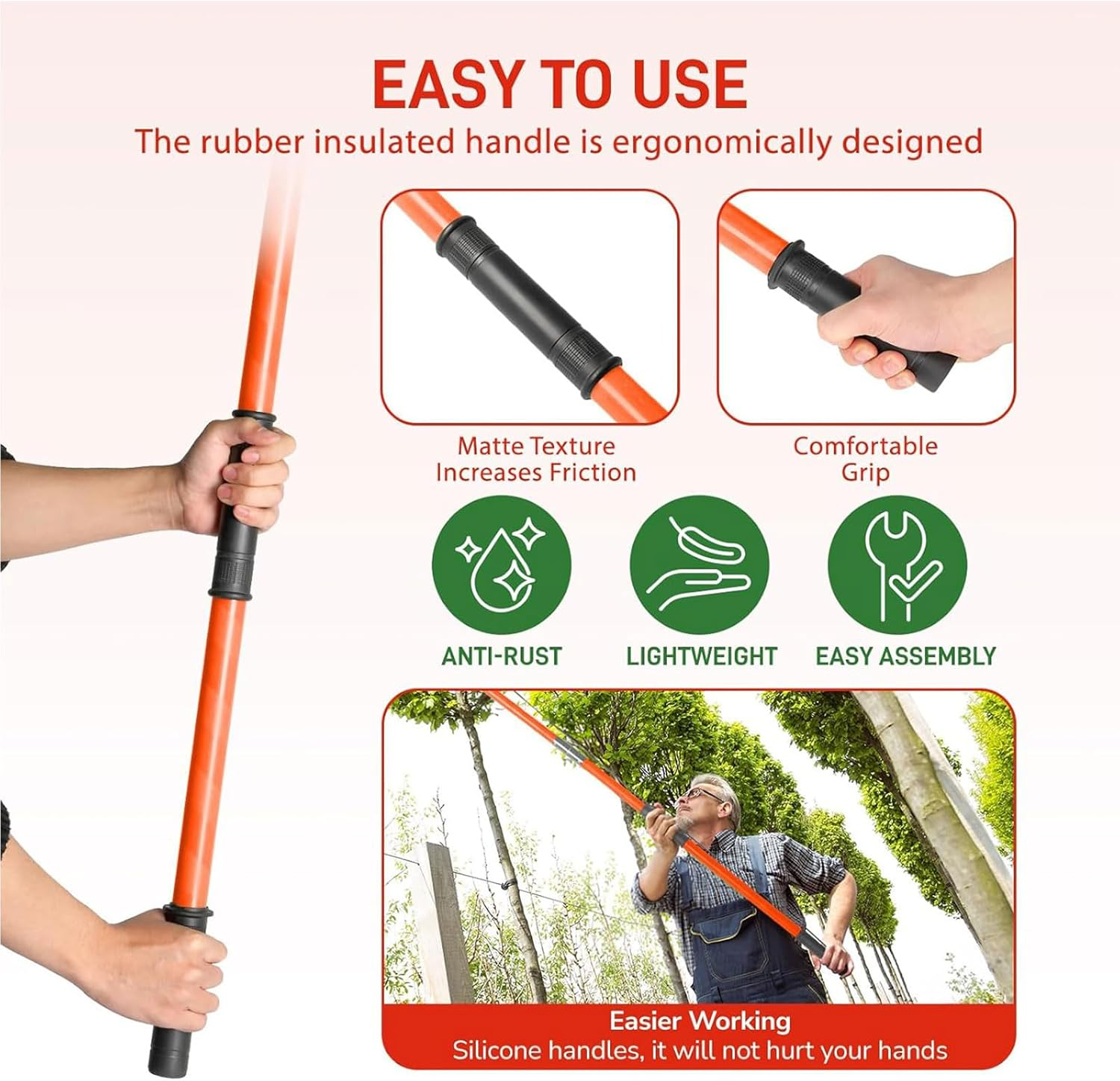 Homodoskey Manual Pole Saw, 9M Extendable Tree Pruner, High Branch Trimmer with Lightweight Fiberglass Handles, Garden Tools with Storage Bag, for Pruning Palms and Shrubs image number 3