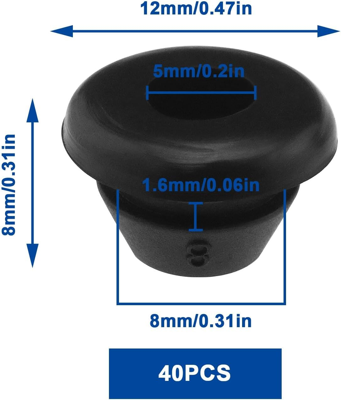 Emsea 40PCS Rubber Coil Cable Cord Grommet Rubber Single Sided Protective Coil Wires Rubber Protection 5Mm ID 12Mm OD 8Mm Hole Diameter image number 3