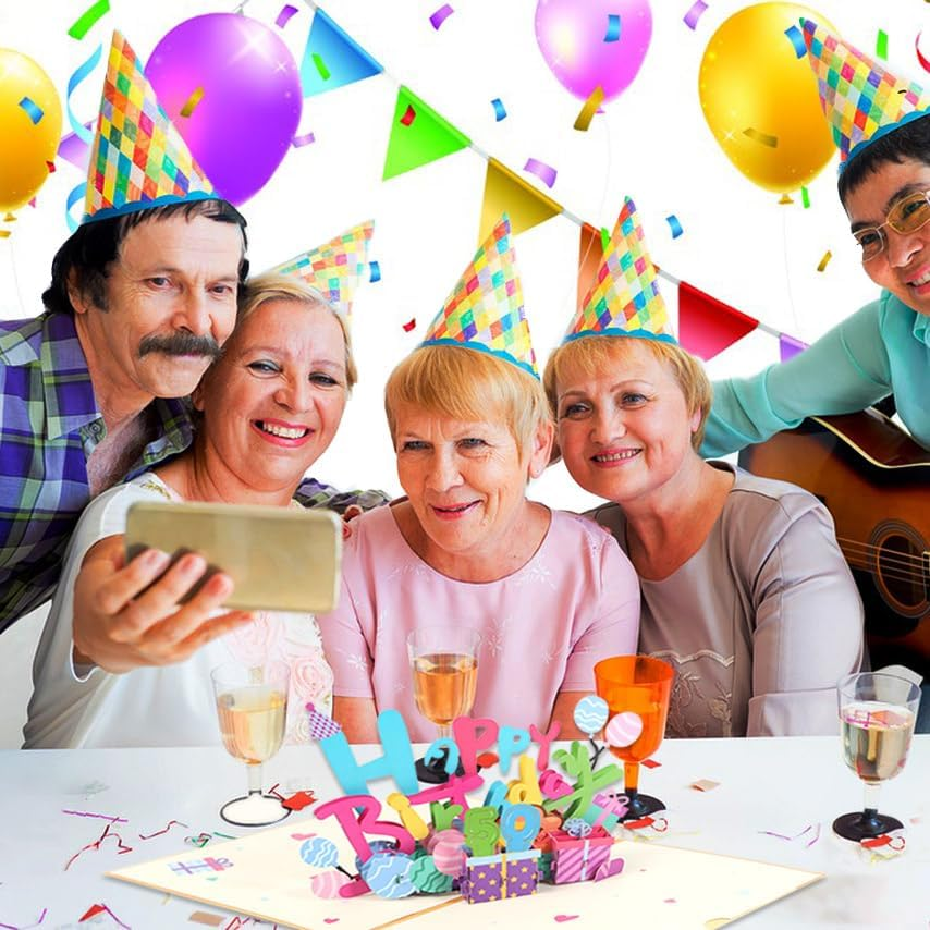 3D Birthday Card Anniversary Pop up Cards DIY 1~100Th Birthday Cards for Kids Men and Women,Happy Birthday Card with DIY Numbers Birthday Candles,Envelope,Message Card&Sticker image number 1