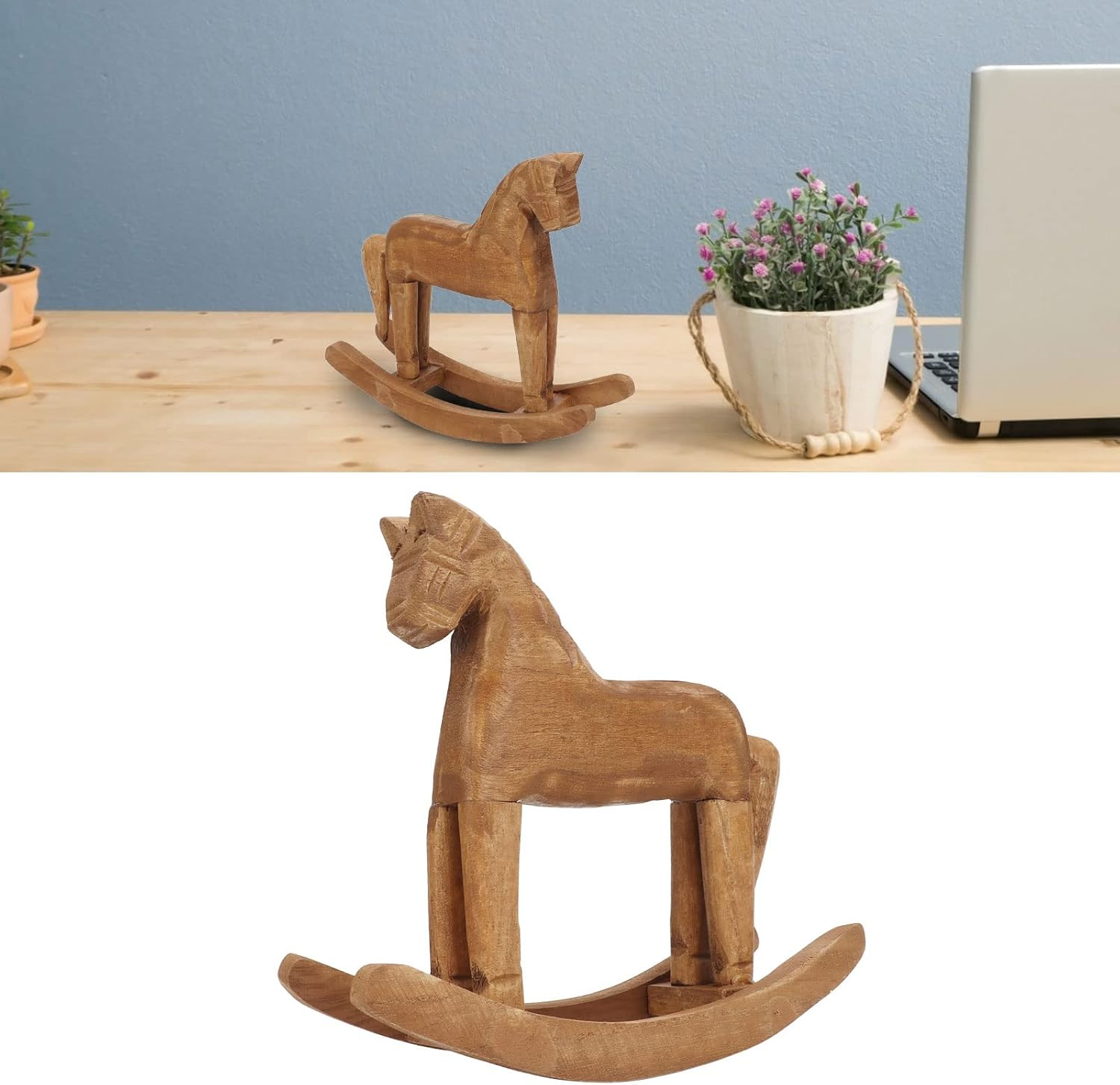 Sustvita Handmade Pine Wood Rocking Horse, a Wooden Decor Ornament for Bedside Table or Bookrack, Nice Birthday/Christmas Treat image number 1