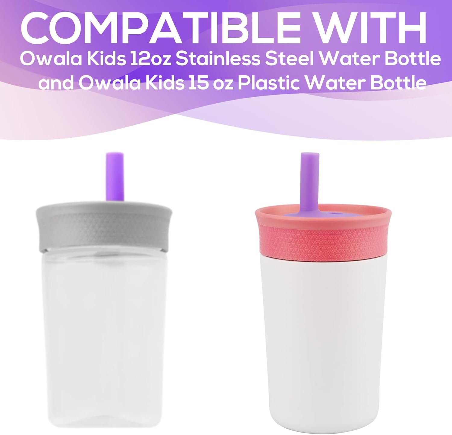 2Pcs Silicone Straw Cover & 2Pcs Plastic Straw, Flower Pattern Flexible Cup Lid Accessories for Owala Kids Insulation Stainless Steel Tumbler 12Oz & Kids Plastic Water Tumbler 15Oz Parts, Bpa-Free image number 4
