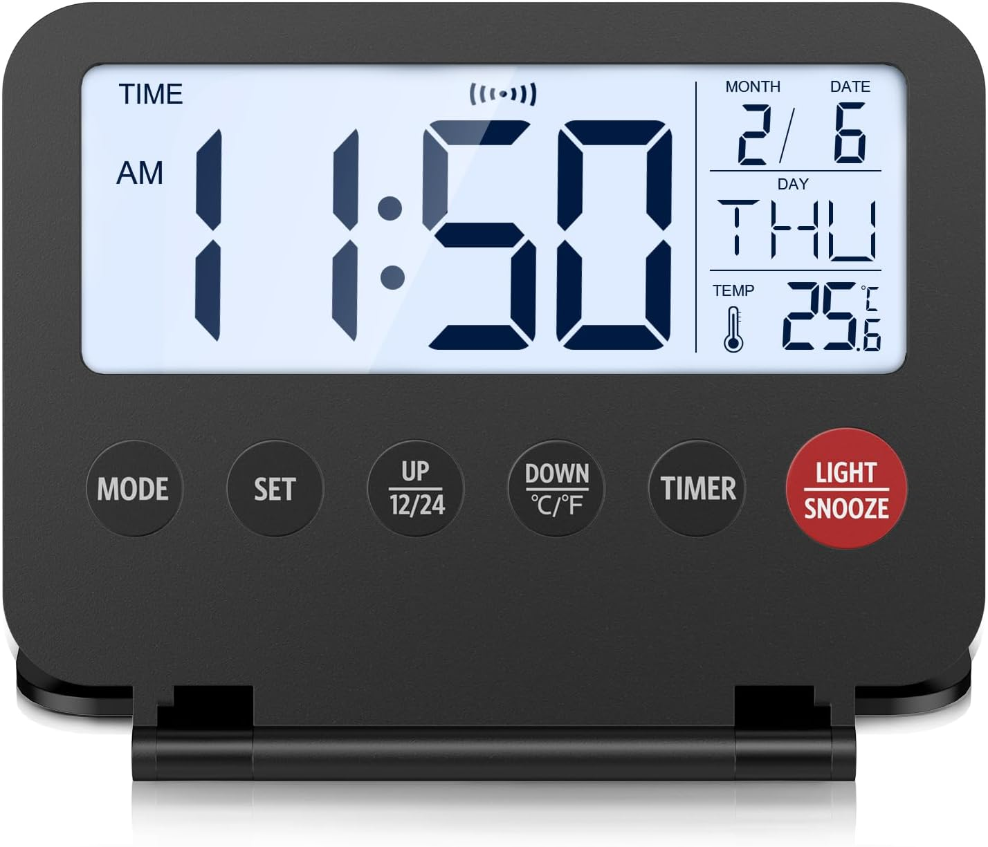 ORIA Digital Travel Alarm Clock, Small Foldable Alarm Clock, Battery Operated LCD Desk Clock, Simple Operation Calendar Clock with Backlight, Date, Temp, Snooze, for Home, Office,Travel image number 6