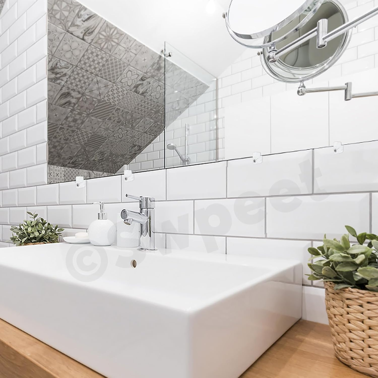 Swpeet 30 Sets Clear Plastic Mirror Holder Clips Kit with Screws, Retainer Clips Kit, Mirror Hanging Kit, Clear Plastic Mirror Mounting Clips, Mirror Hanging Hardware for Fixing Cabinet Door(E Style) - E image number 4