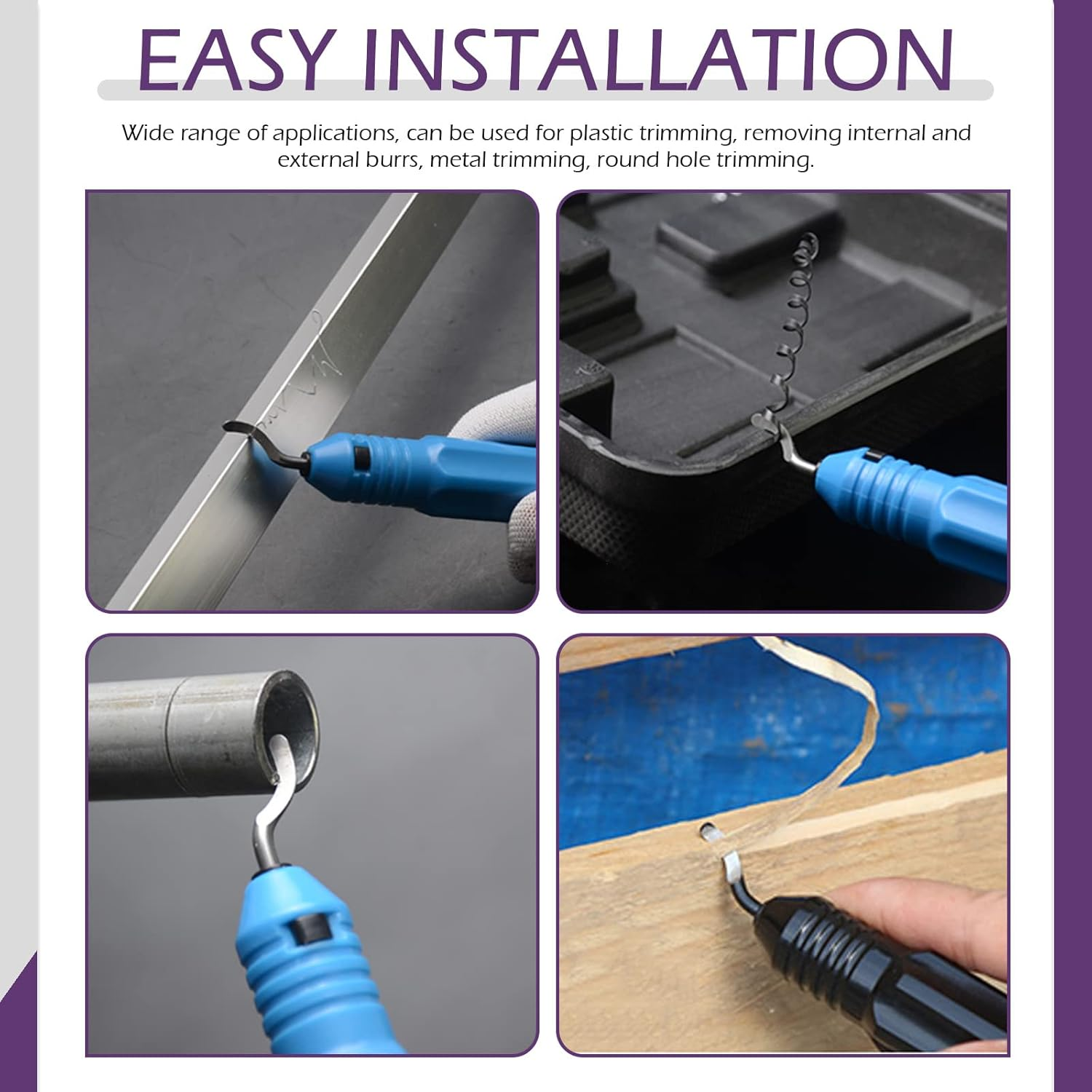 Swpeet 1Pcs Metal Deburring Tool with 10 Pcs Replacement Blades Assortment Kit, Rotary Deburr Blades Set with Handle Debur Knife, Great Burr Remover Hand Tool for Plastic, Wood, Aluminum, Copper