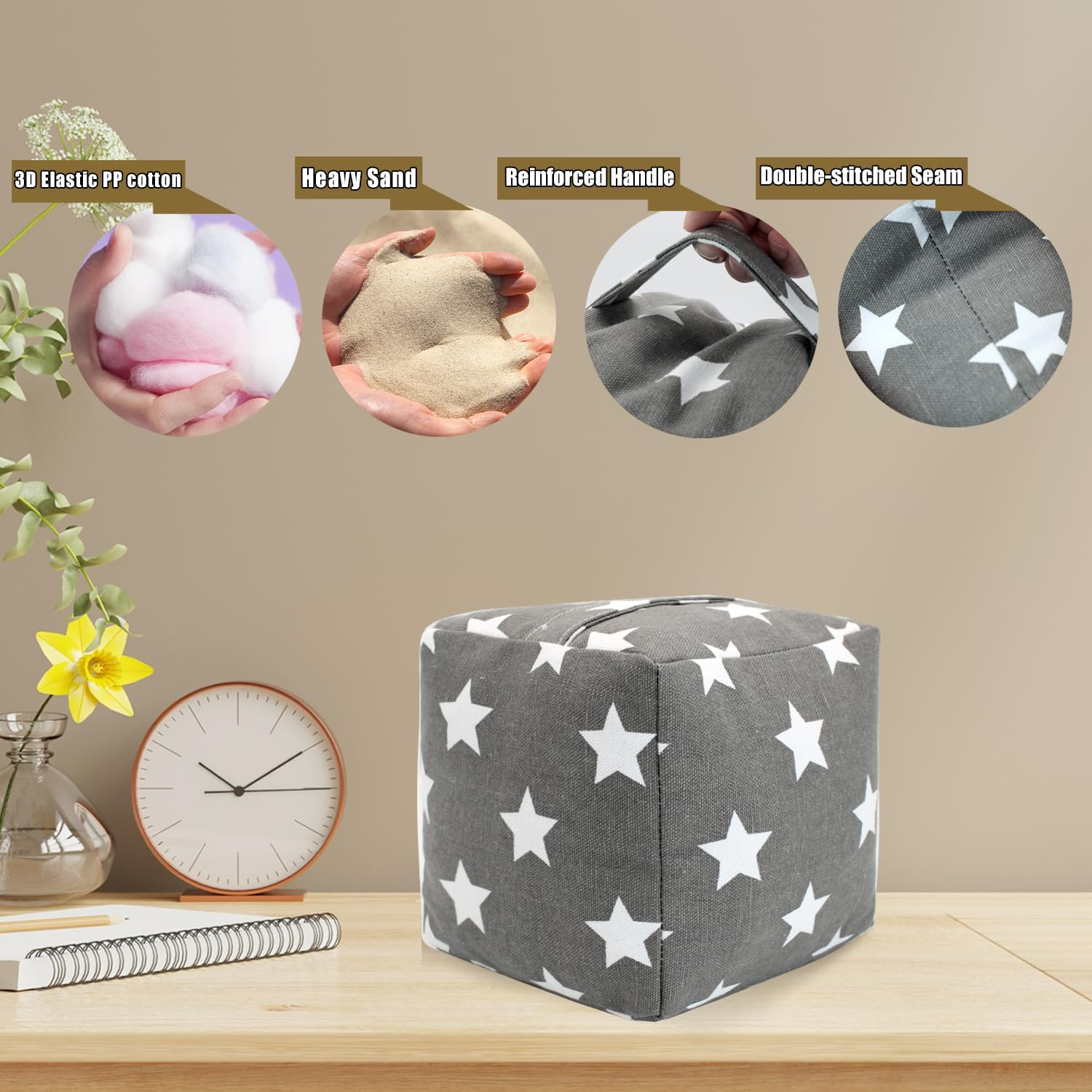 SANFERGE Decorative Door Stopper, Weighted Fabric Door Stopper with Handle, Heavy-Duty Square Door Floor Stop for Bedroom, Living Room, Interior, Doors - Car image number 5