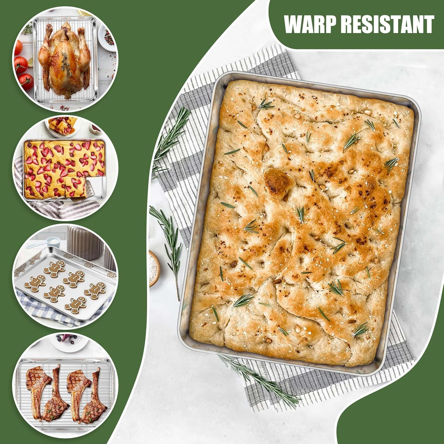 Baking Sheet and Cooling Rack Set, Stainless Steel Oven Tray, Baking Roasting Cooking Serving Sheet Pan for Home Restaurant Hotel, Non-Toxic & Mirror Finish, Dishwasher Safe (40 * 30 * 2 Cm)