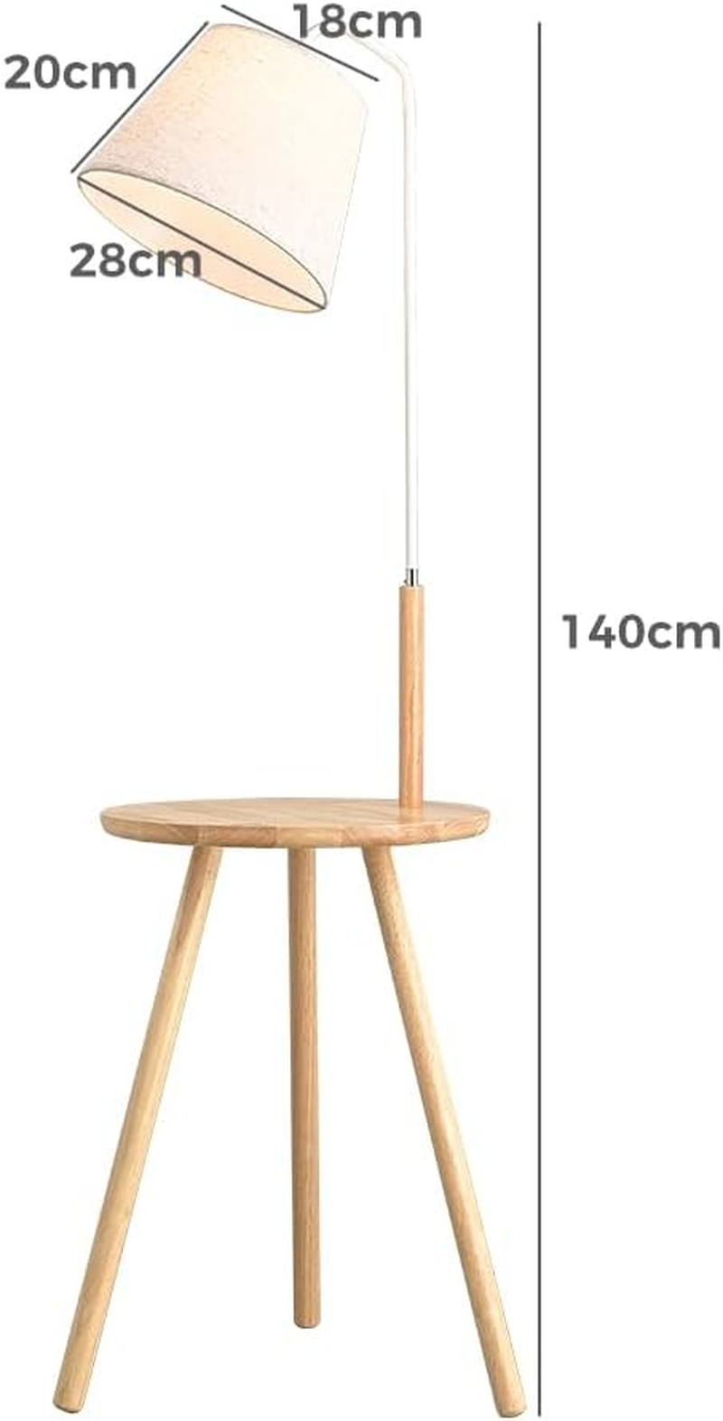 Krear Floor Lamp with Table, Tripod Wooden Lamp for Study Living Room, Foot Switch Standing Light Coffee Table Tall Lamp Natural image number 1
