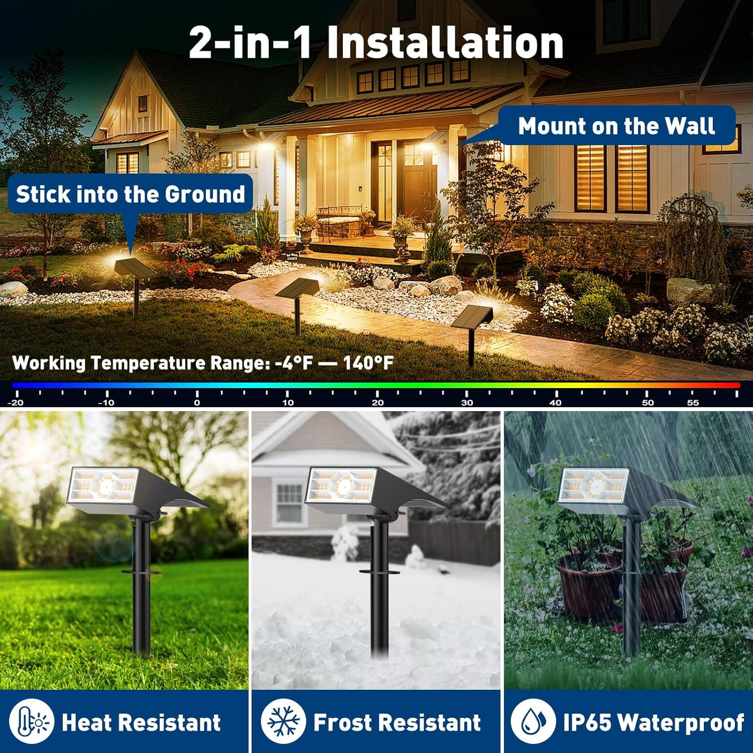 WENATY Solar Lights for Outdoors, 56 LED Solar Spotlights for Outdoor Garden 3000 K Warm White LED Solar Spotlight, 4 Brightness Modes, Solar Garden Lights, IP65 Waterproof Solar Lights for Pathway, image number 2