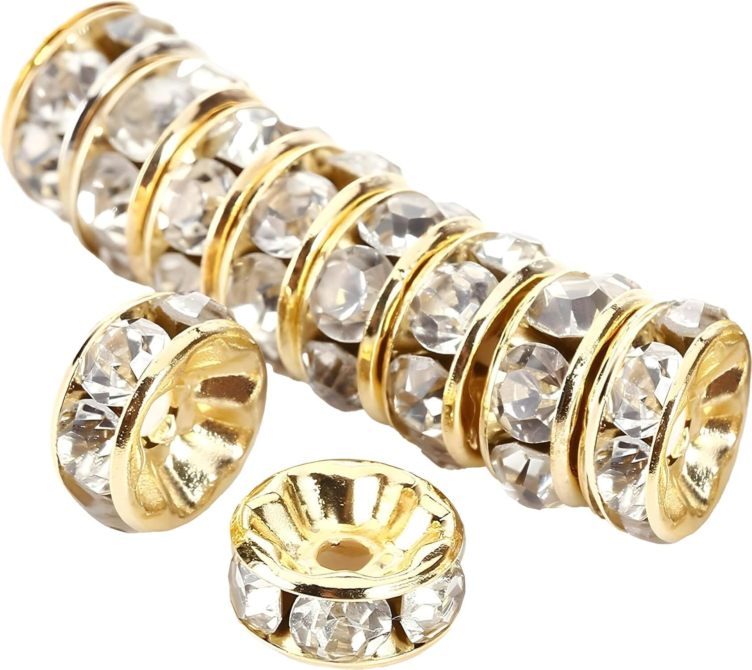 Allb 100Pcs Rondelle Spacer Beads Silver Plated Czech Crystal Rhinestone for Jewelry Making Loose Beads for Bracelets image number 2