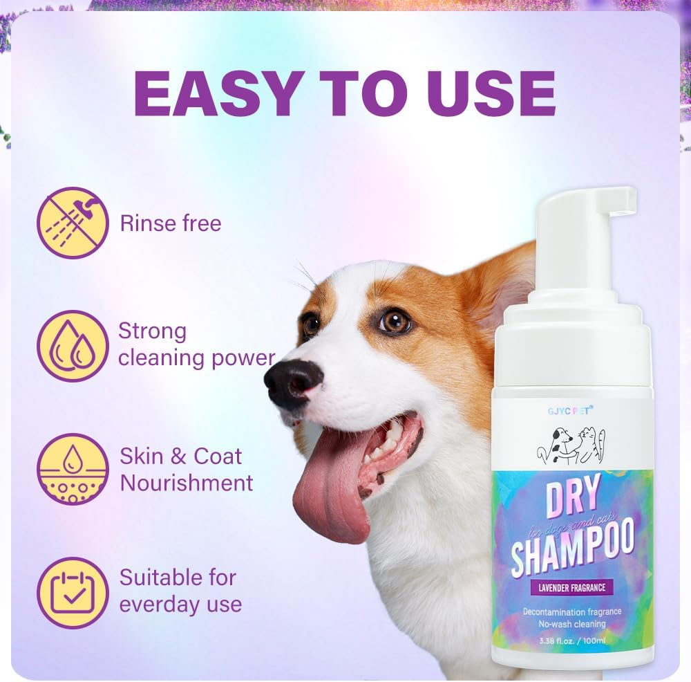 Waterless Pet Dry Shampoo with Lavender Fragrance, No-Rinse Foam Cleanser for Dogs and Cats, 100Ml image number 3