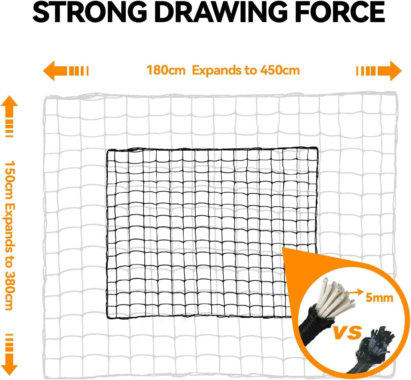 150 * 180Cm Cargo Net, New Upgraded 18 Thickened ABS Hooks, Large Adjustable Elastic Heavy Duty Latex Net Stretches to 300 * 450Cm image number 4