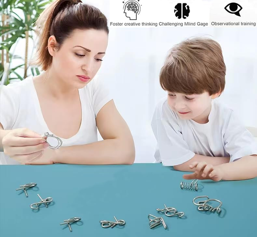 AUKEXLY Metal Wire Puzzle Set of 24 with Pouch,Brain Teaser IQ Test Disentanglemen Iron Link Unlock Interlock Game Chinese Ring Magic Trick Toy for Party Favor Kids Adults Challenge image number 3