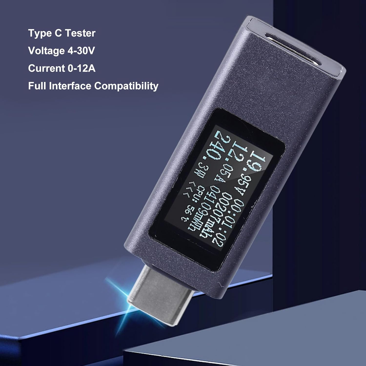 USB C Power Meter, USB C Multimeter Voltage and Current Tester 0-12A 4-30V for Phone Charging, LED Display image number 3