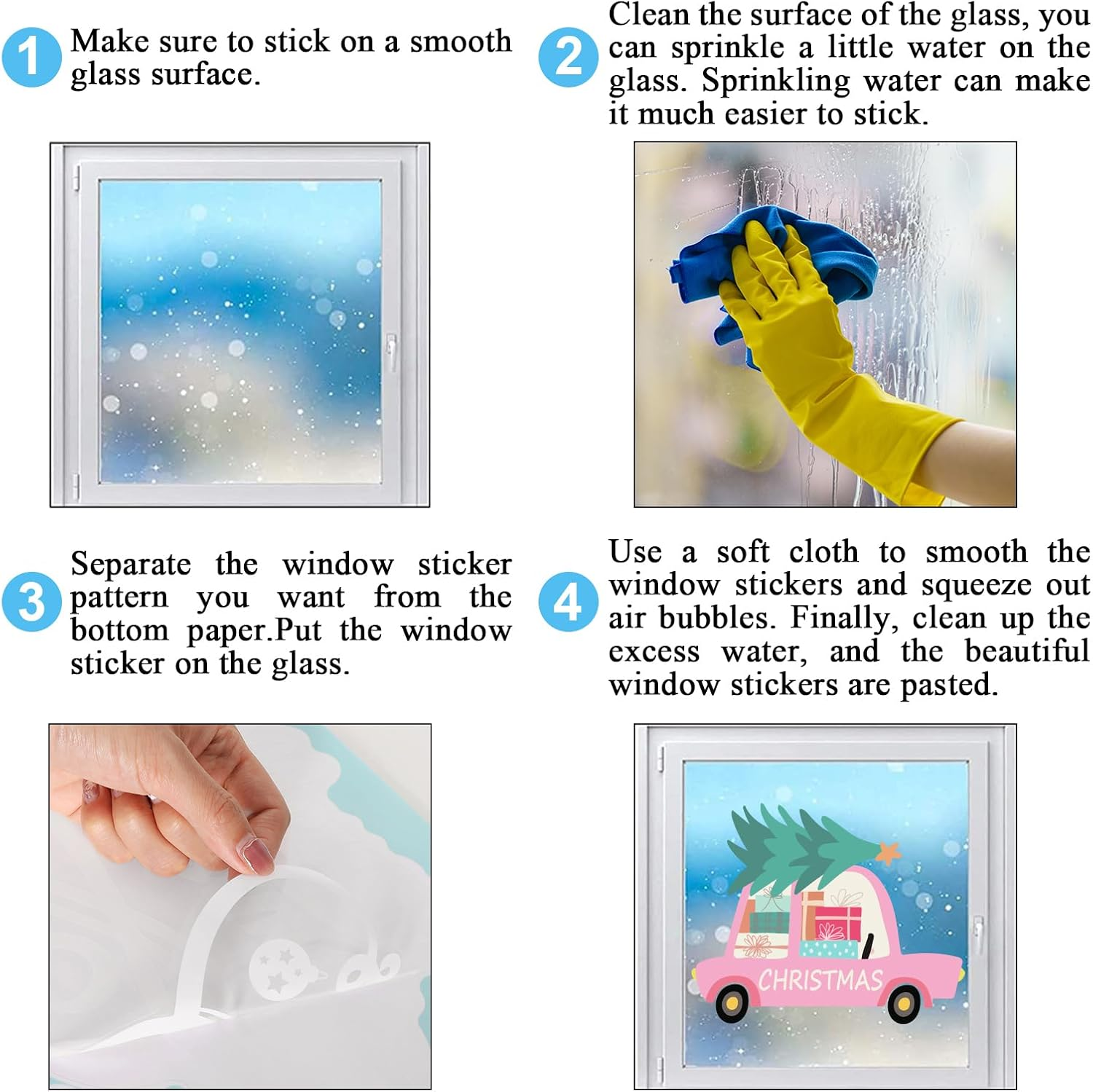 Whaline 6 Sheet Pink Christmas Window Clings Pink-Green Xmas Tree Snowflake Santa Reindeer Reusable Window Decals for Winter Holiday Home Glass Party Decor image number 3