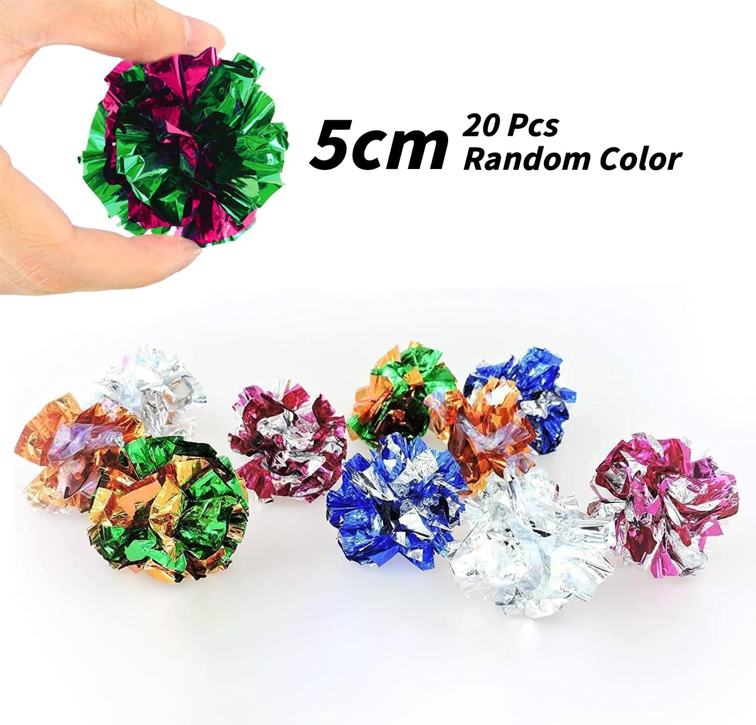 Ecixniy 20 Pcs Cat Crinkle Balls, Colorful Interactive Toys for Cats, Lightweight, Shiny Mylar Balls, Cat Play Balls for Kittens, Indoor Cat Toy, Crinkle Balls with Crisp Sound （Random Color） image number 4