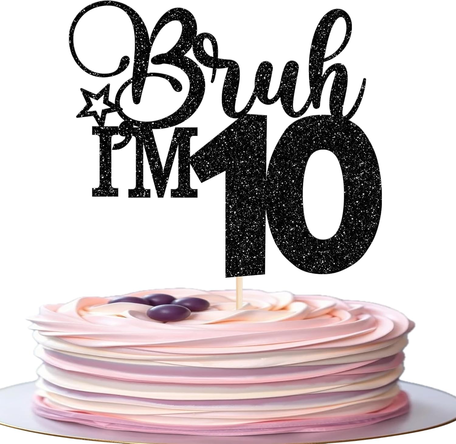 1 Pack Black Glitter Bruh I'M 10 Cake Topper Glitter Happy 10Th Birthday Cake Pick Funny 10Th Birthday Cake Decorations Party Supplies (Black Gold, 10Th 01)