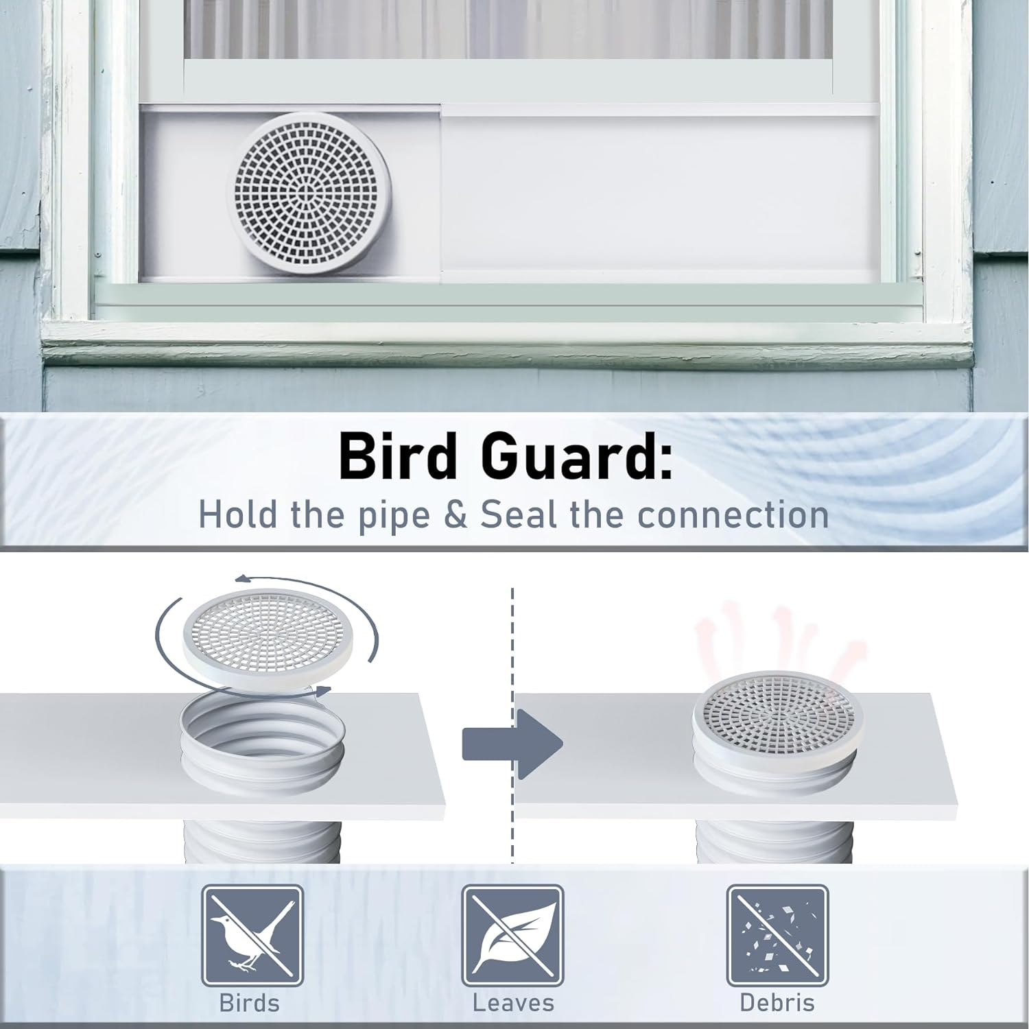 Flamorrow Portable Air Conditioner Window Seal Plates Kit for 5" Diameter Exhaust Hose, Universal Portable AC Window Vent Kit for Sliding & Hung Windows, Adjustable Length Sealing Panels up to 47" image number 2