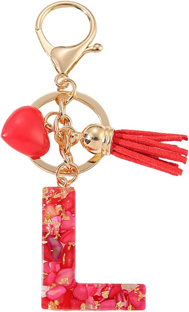 Gierzijia Red Stone Love Tassel A-Z Alphabet Resin Keychain, Initial Letter Key Ring Accessories Bag Charms image number 3