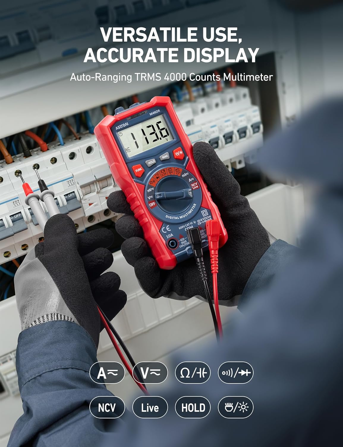 Astroai Multimeter Tester, TRMS 4000 Counts Volt Meter Auto-Ranging Ohmmeter Digital 1.5V/9V/12V Battery Voltage Tester Measure Voltage Current Resistance Diodes Continuity Capacitance with NCV image number 1