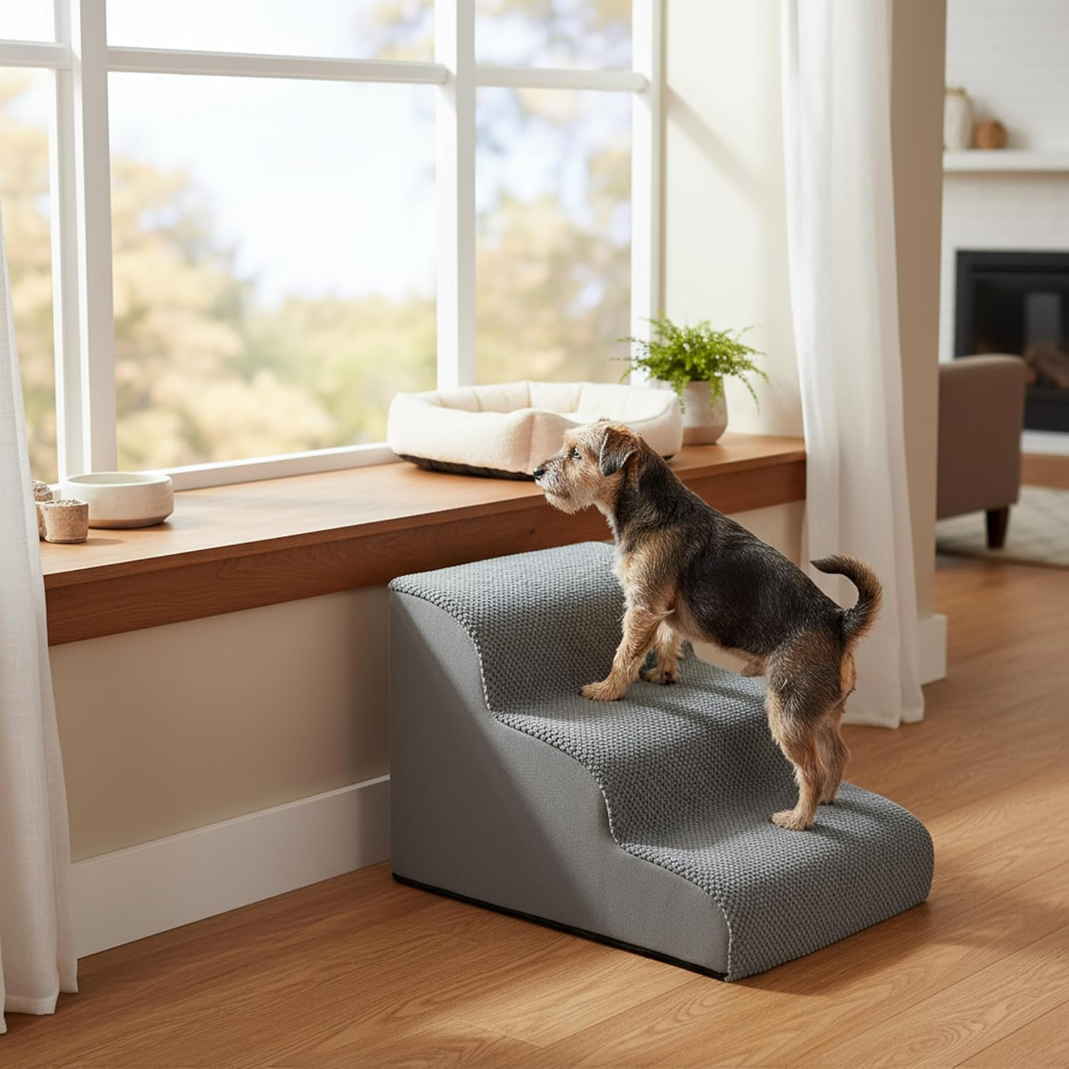 PAWY Step 3 Pet Stairs with Washable Cover, Non-Slip Dog Ramp, Grey image number 2