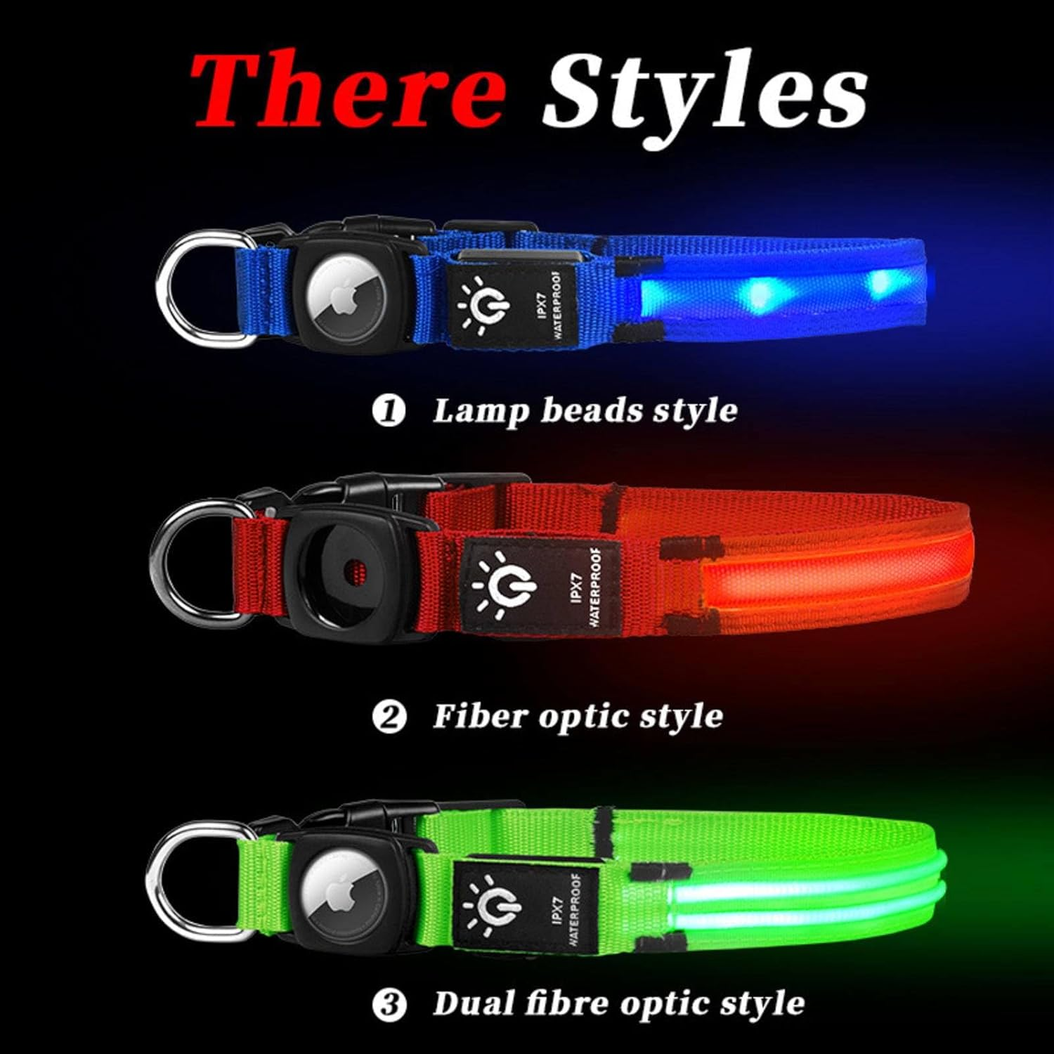 Airtag Dog Collar, Dog Collar Light, Dog Collar Airtag Holder, Waterproof, USB Charging, Night Walking Dog Light/173 (Color : Red Fiber Optic Model, Size : Large) image number 3