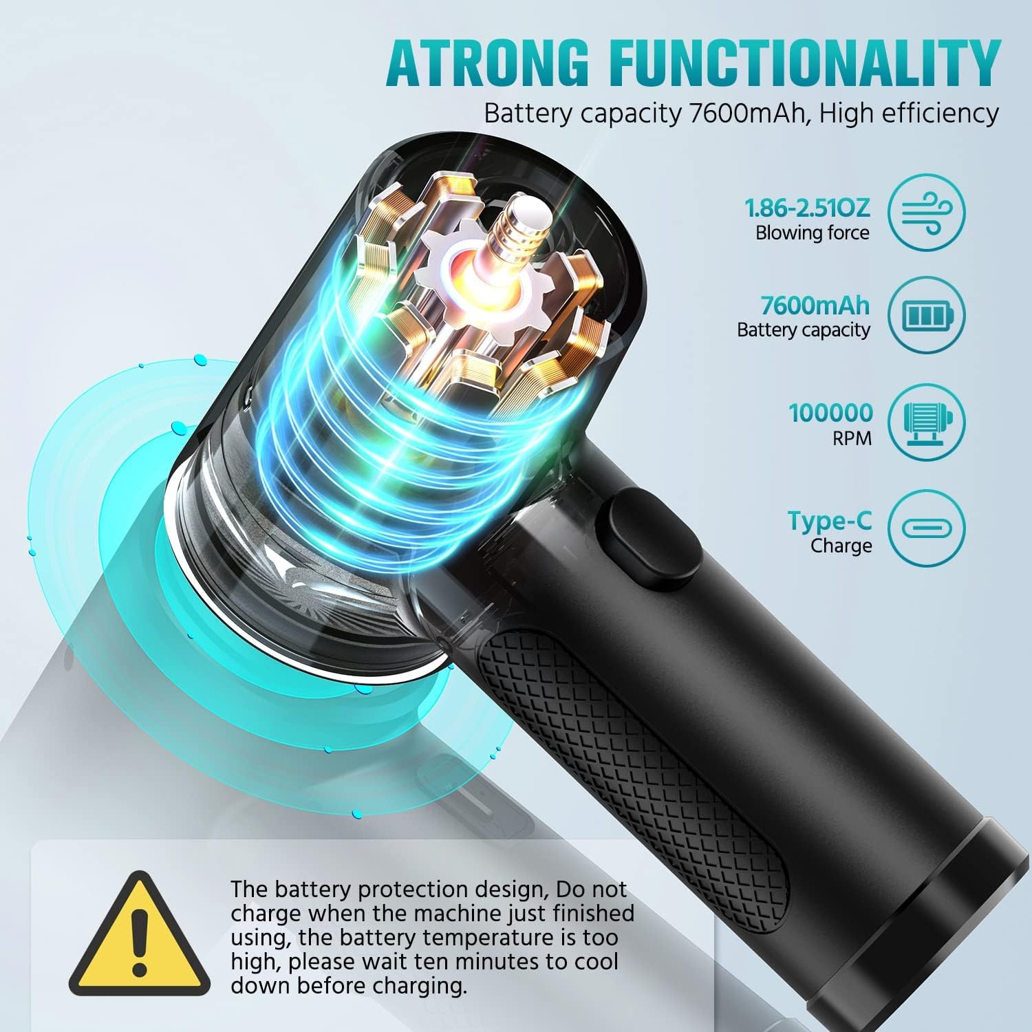 Compressed-Air-Duster-100000Rpm-Keyboard-Cleaner - Good Replace Compressed Air Can - Reusable No Canned Air Duster - Car Duster - Pc Duster Electric Air Duster - Compressed Air for Computer 7600Mah image number 4