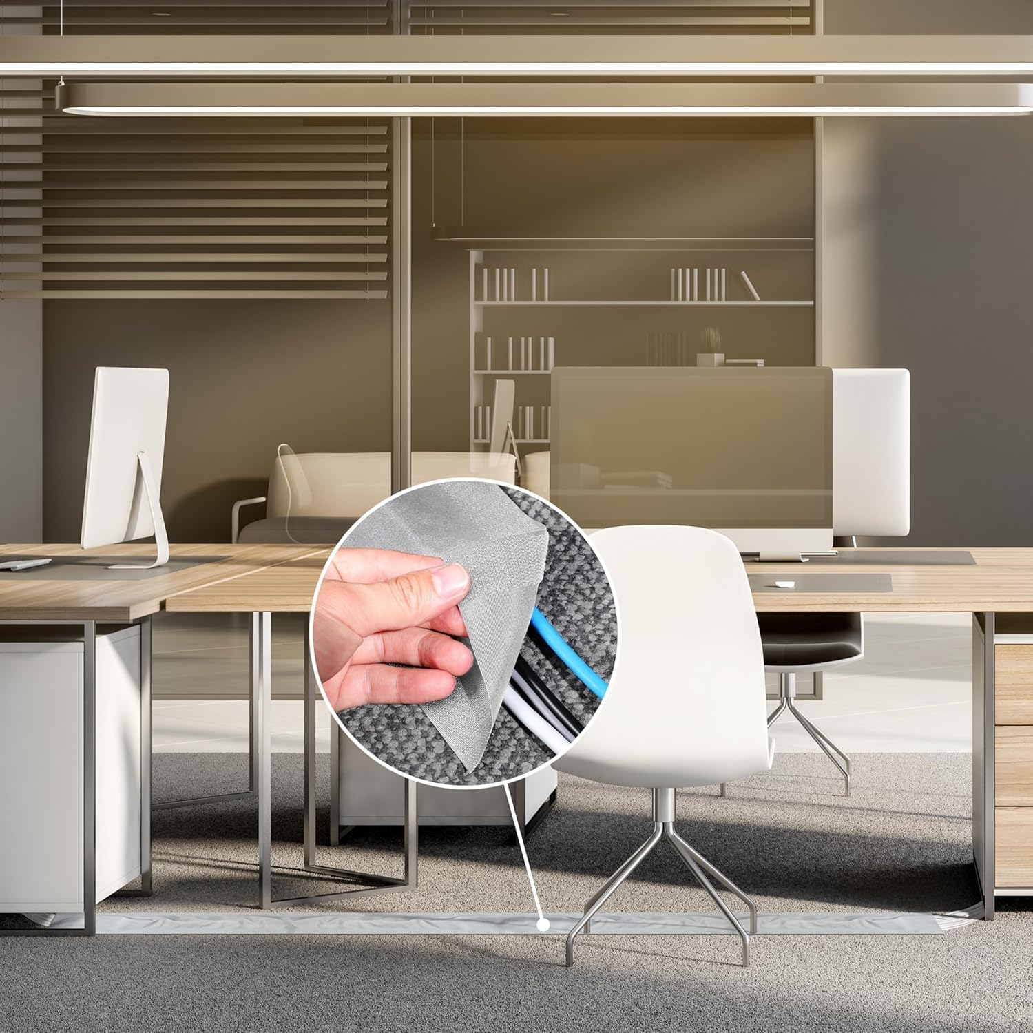 20 Feet Floor Cable Covers,Wire Storage Cover Used to Protect the Cable,Cord Cover with Adhesive Tape for Carpet,Tiles,Wooden Floors and Any Floor Surface (Gray) image number 6