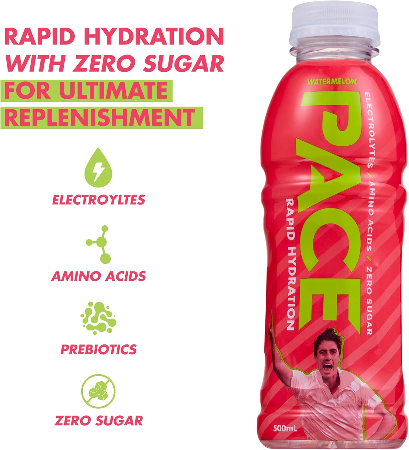 Pace Rapid Hydration &ndash; Watermelon &ndash; Natural and Zero Sugar &ndash; 12 X 500Ml Bottles
