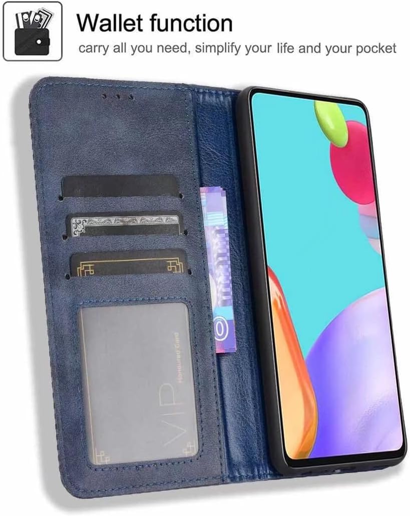 SEAHAI Leather Folio Case for Motorola Edge 60 Fusion/Edge 60 5G, Premium PU Wallet Cover with Credit Card Pocket/Cash Slots/Support Kickstand, Flip Magnetic Automatic Adsorption Shell - Blue image number 3