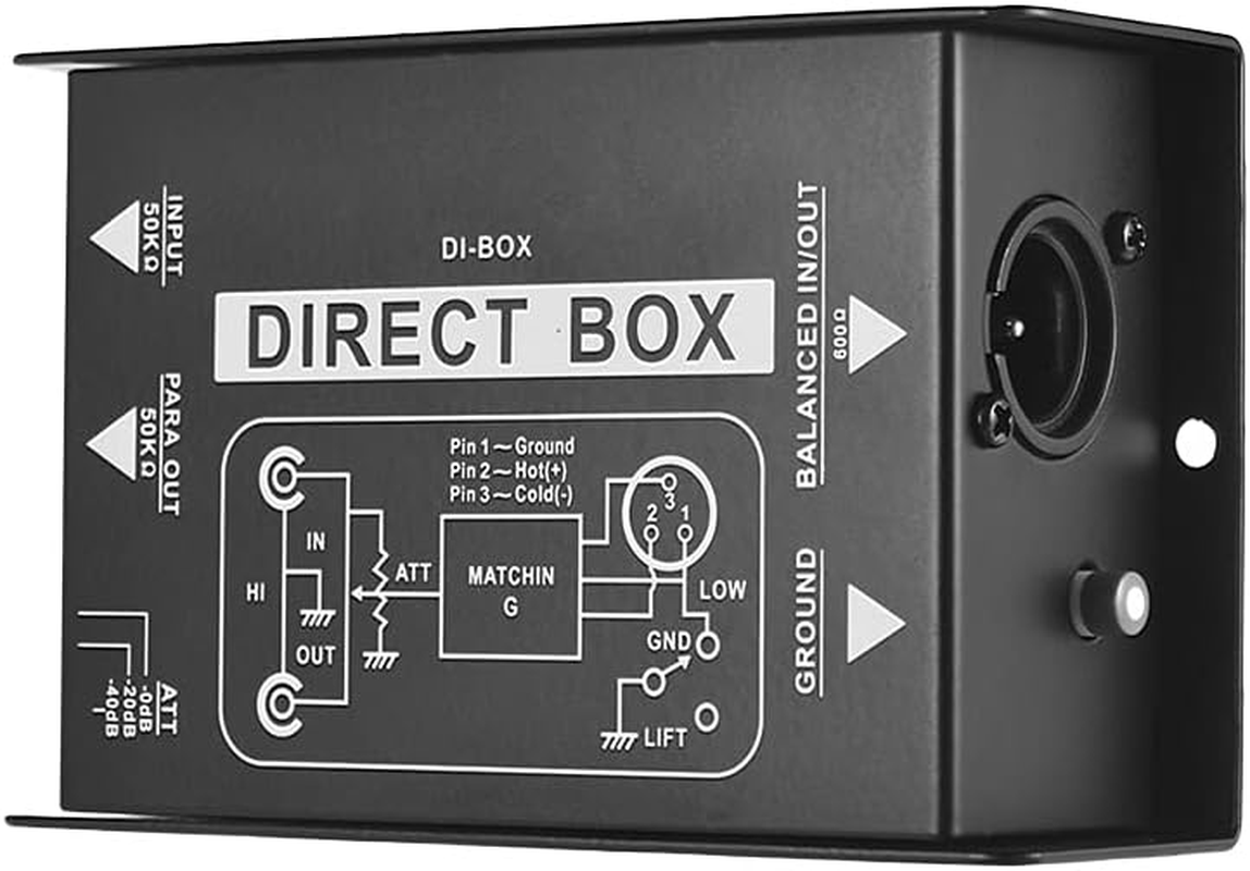 Mingzhe Professional Single Channel Passive Di-Box Direct Injection Audio Box Balanced & Unbalance Signal Converter with XLR TRS Interfaces for Electric Guitar Bass Live Performance image number 5