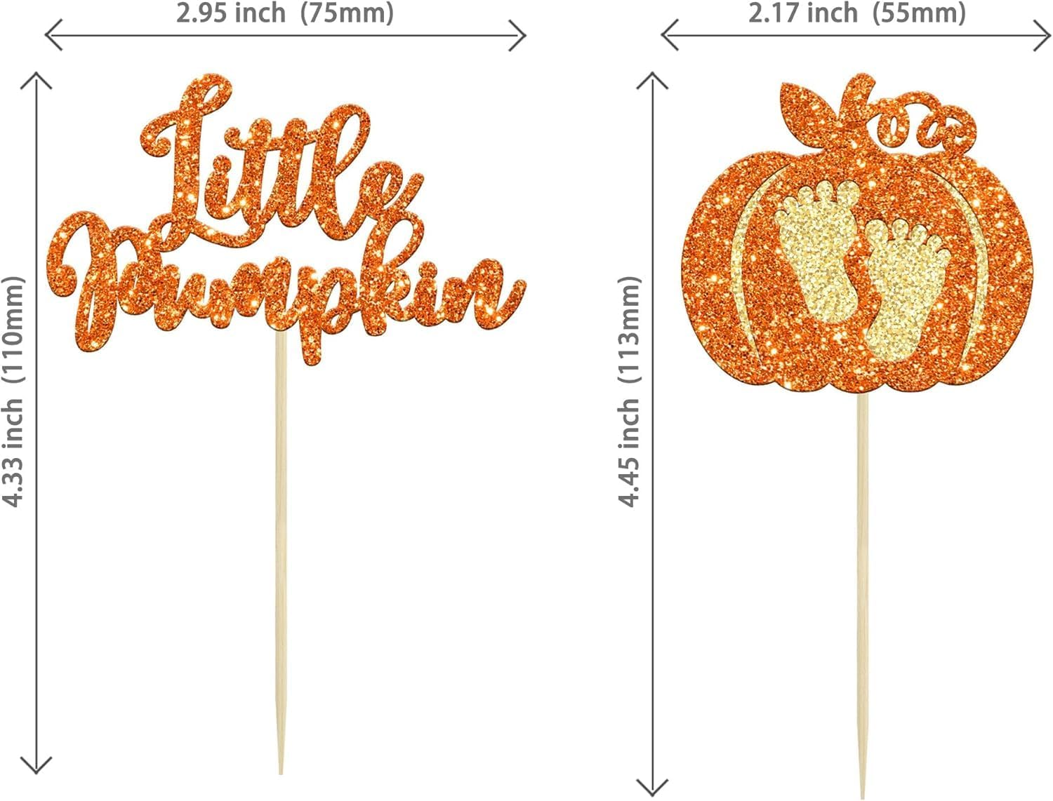 Confetti! 24-Pack Glitter Pumpkin Cupcake Toppers - Little Pumpkin Picks for Baby Showers, Kids' Birthdays, and Fall Harvest Parties - Perfect Autumn Party Supply Decorations image number 2