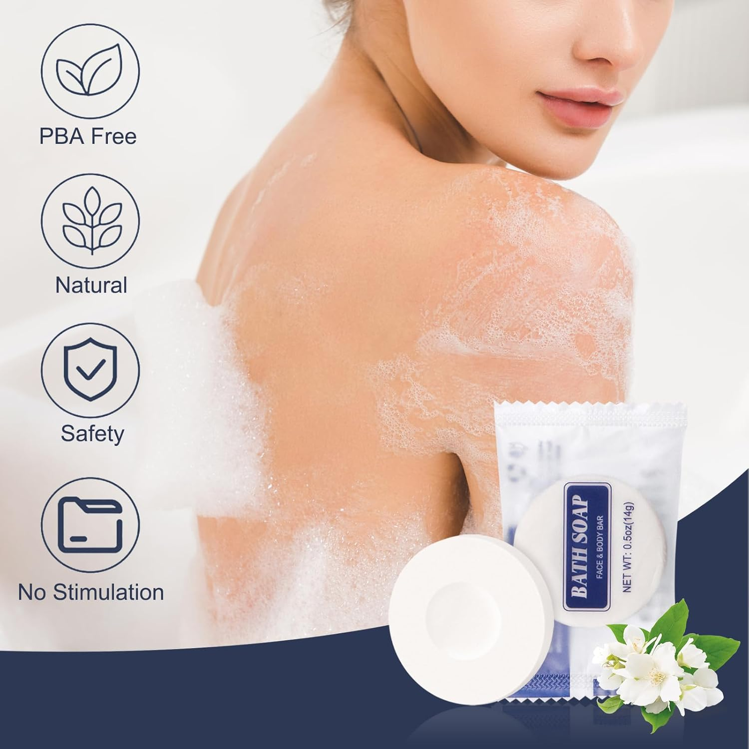 Slequipo Bulk Bar Soap, 100 Pack round Mini Soap Bars Bulk Individually Wrapped, 0.5 Oz Travel Soap Small Hotel Soaps Travel Size Toiletries for Hotel Guest Bathroom(Round) image number 1