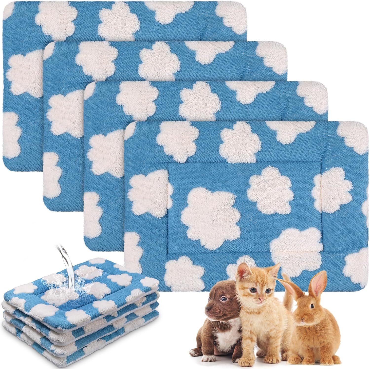 Haull 4 Pcs Waterproof Guinea Pig Bedding Guinea Pig Bed Plush Cage Liners Soft Rabbit Dog Cat Mat Reversible Cozy Winter Animal Pee Pad Hamster Bunny Mat Accessory(Heart,13 X 10 Inch) image number 3