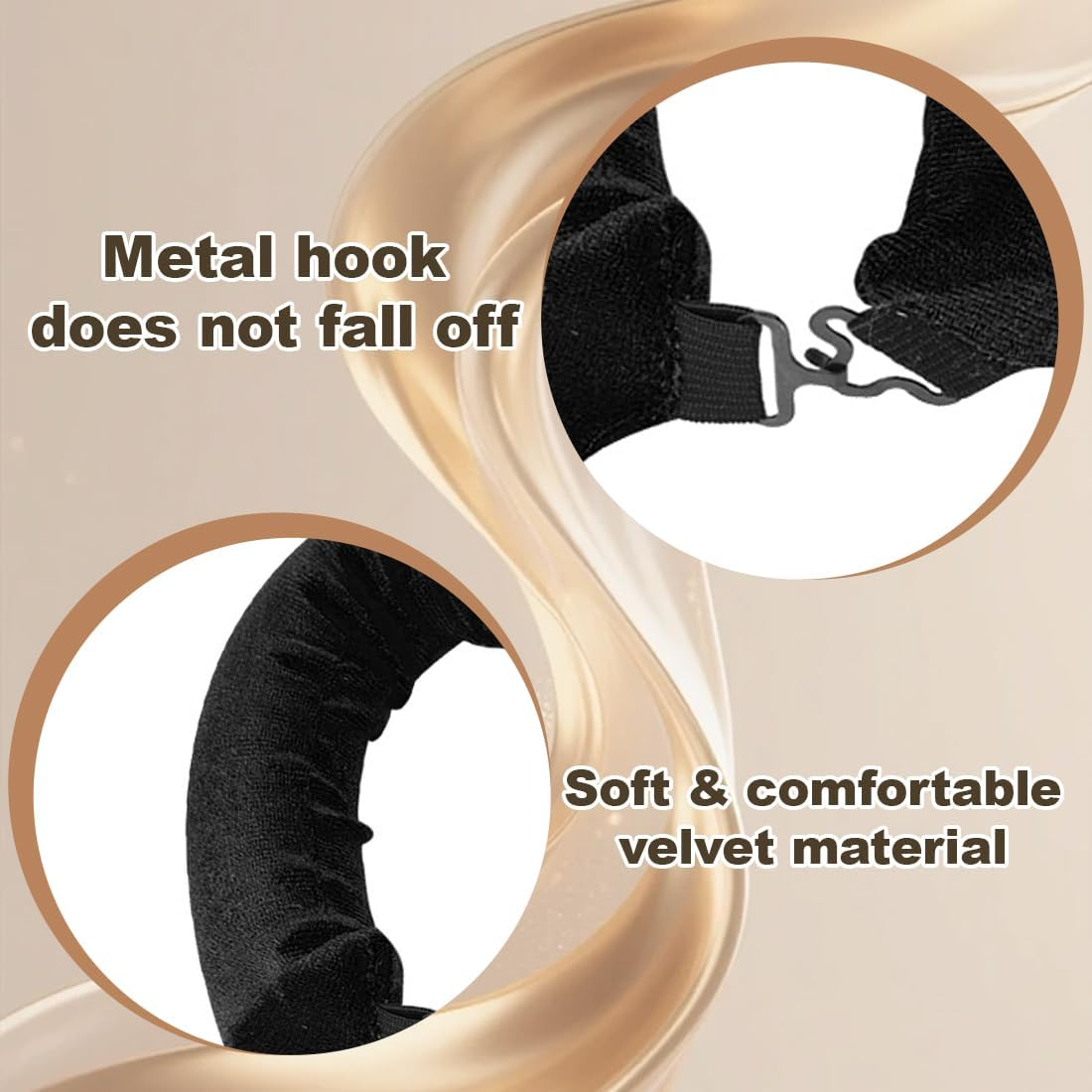 ZORVYN Pack of 4 Heatless Curls Band Curlers Overnight DIY Overnight Curls without Heat Rubber Heat-Free Curler for Medium Long Hair (Black) image number 3