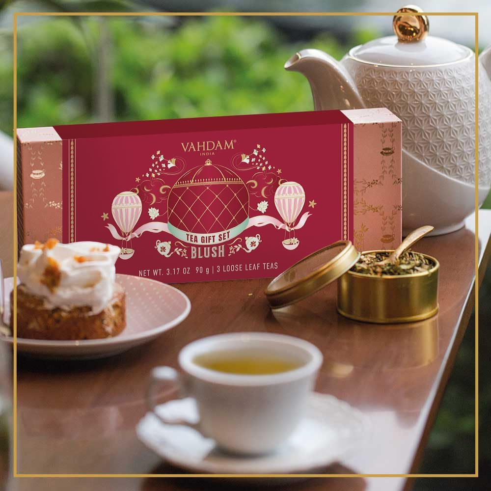 VAHDAM, BLUSH - Assorted Valentines Day Tea Gifts for Women (3 Premium Teas) Tin Caddy Box | Loose Leaf | Gluten Free, Non GMO | Valentines Day Gifts for Women image number 2