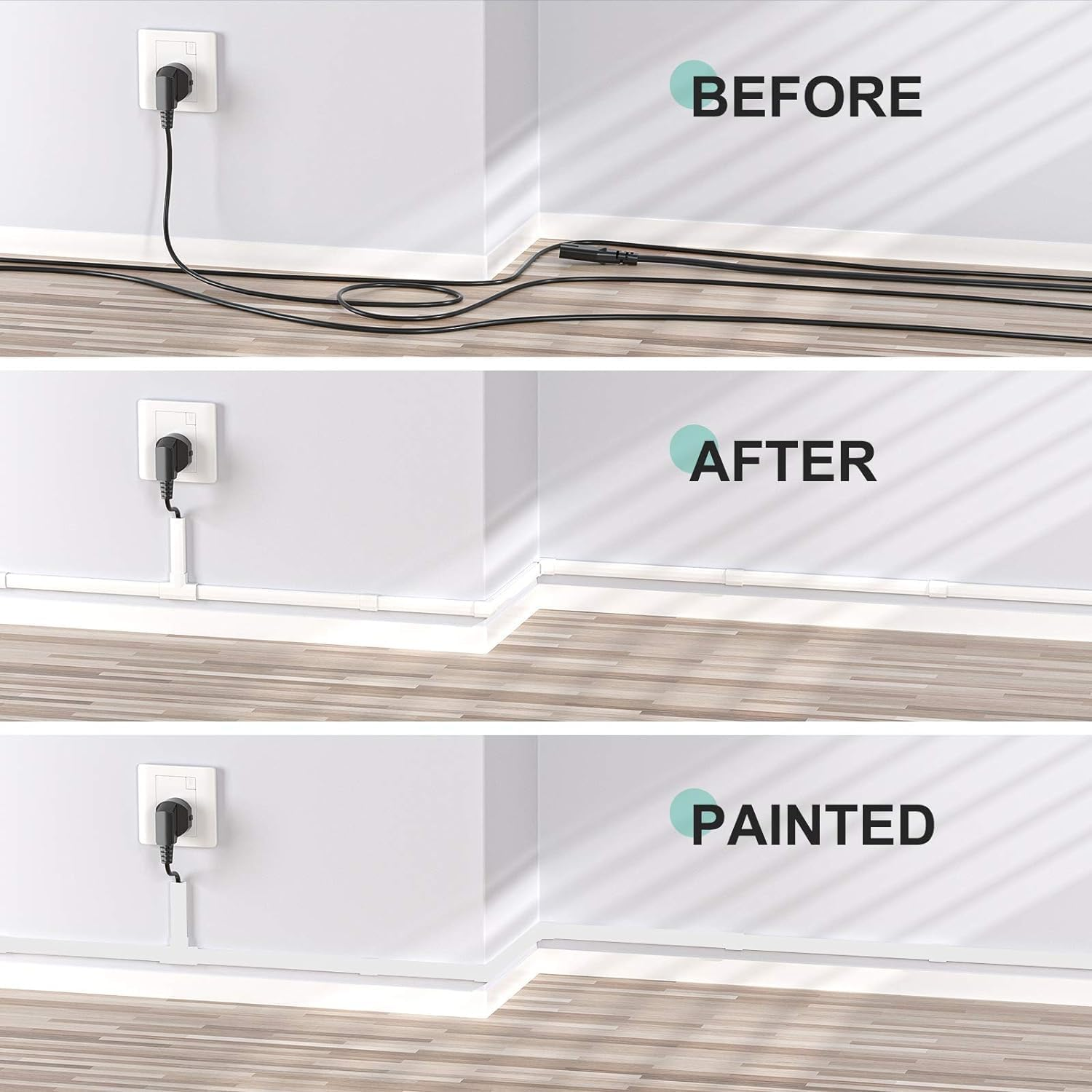 Cord Hider Wall Kit,125.6In Cord Covers for Wires, Cord Cover,Cable Hider Wire Covers for Cords, Wire Hiders for TV on Wall, Easy Set up Cable Cover Cable Management Kit, 8X W0.98 H0.5In image number 1