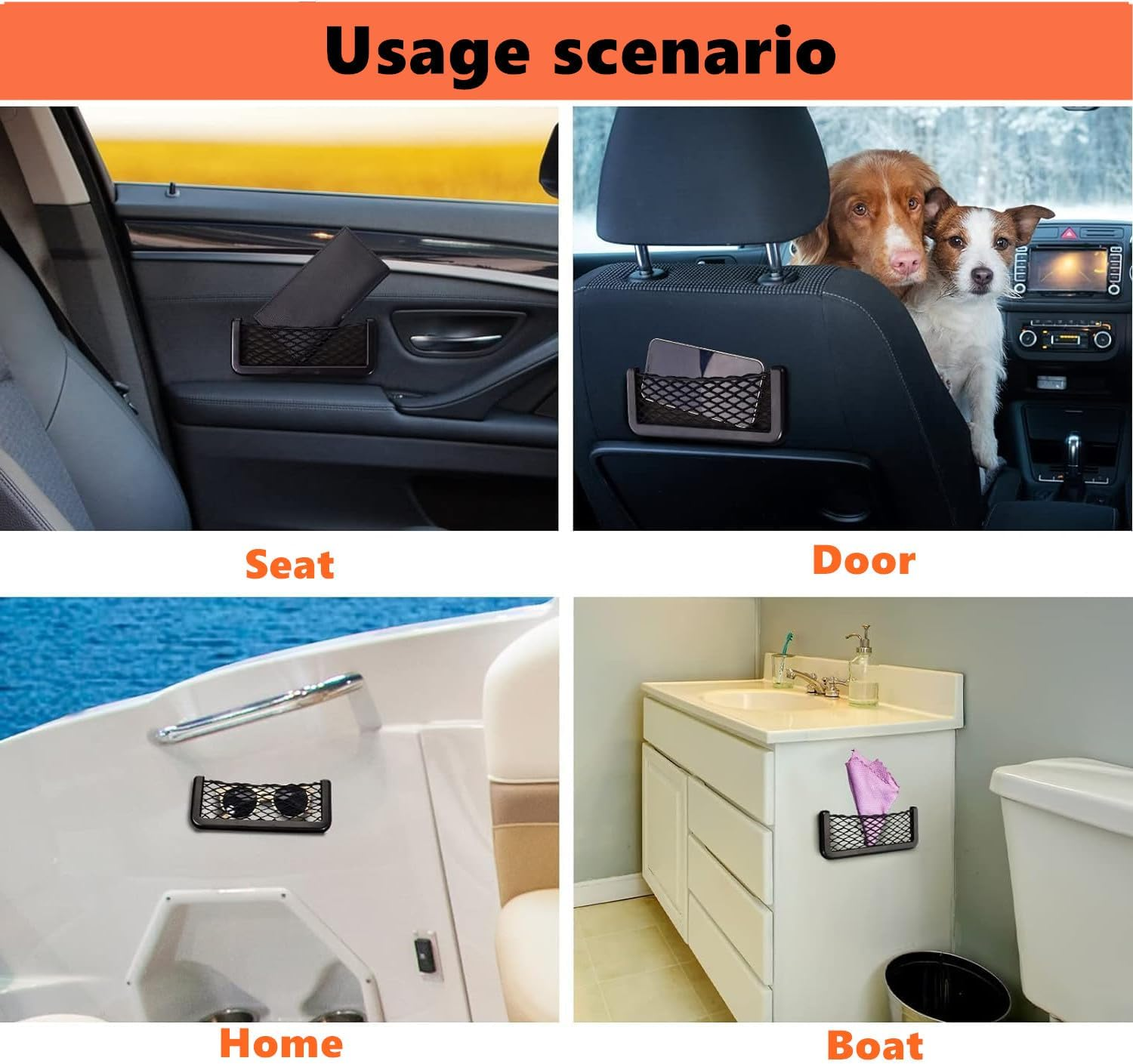 4 Pack Car Net Pocket, Car Storage String Bag Net Pocket, Seat Side Back Netting Pouch, for Phones, Cards(20 X9 Cm)(Black) image number 3